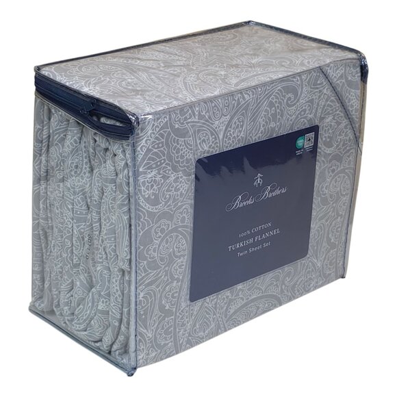 Brooks Brothers 100% Cotton Turkish Flannel Twin Sheet Set - Picture 2 of 7